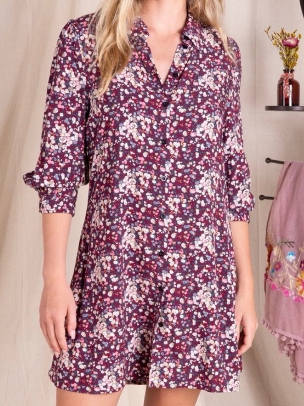 NATURAL LIFE twiggy floral mini shirt dress size medium